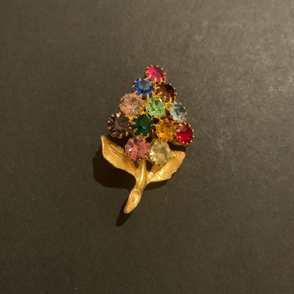 Vintage Flower/Christmas Tree Brooch/Pin with Gemstones - Picture 1 of 6